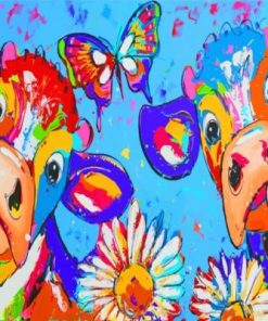 Colorful Cows And Butterfly paint by numbers