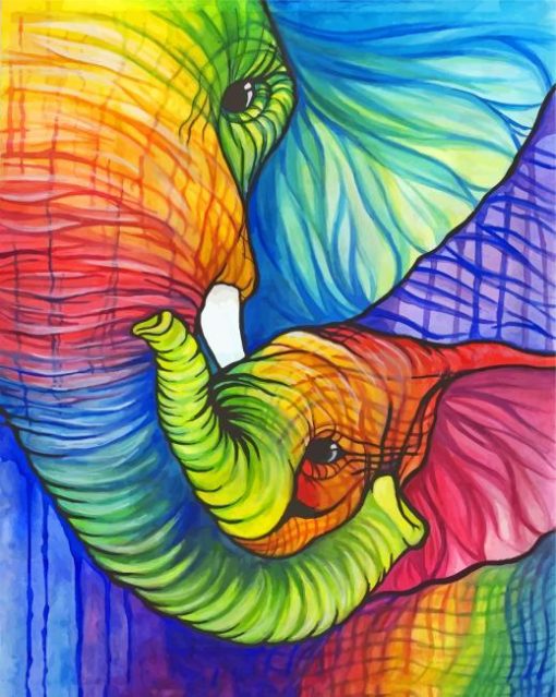 Colorful Elephant And Calf Paint By Numbers