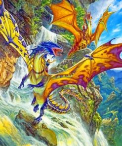 Dragons By Waterfall Paint By Numbers