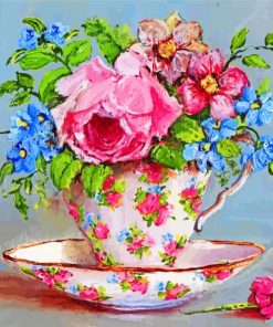 Floral Tea Cup paint by numbers