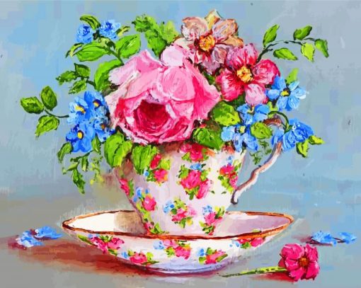 Floral Tea Cup paint by numbers