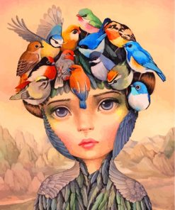 Girl And Birds Art paint by numbers