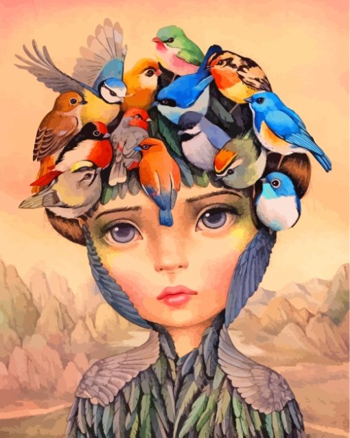 Girl And Birds Art paint by numbers