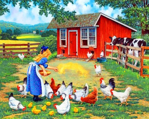 Girl Feeding Chickens paint by numbers