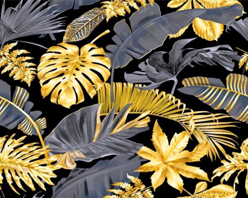 Gold Tropical Leaves Paint By Numbers