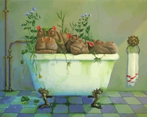 Hippopotamus In Bath Paint By Numbers
