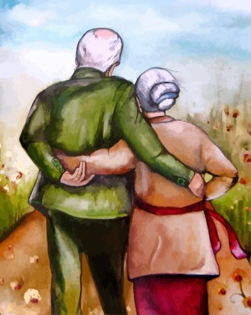 Old Couple Hugging paint by numbers