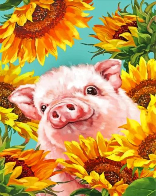 Pig With Sunflowers paint by numbers