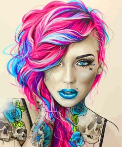 Pink Blue Hair Girl paint by numbers