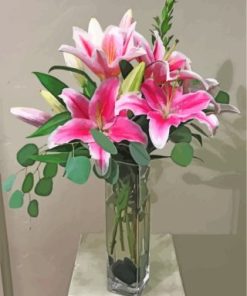 Pink Lilies In Vase paint by numbers