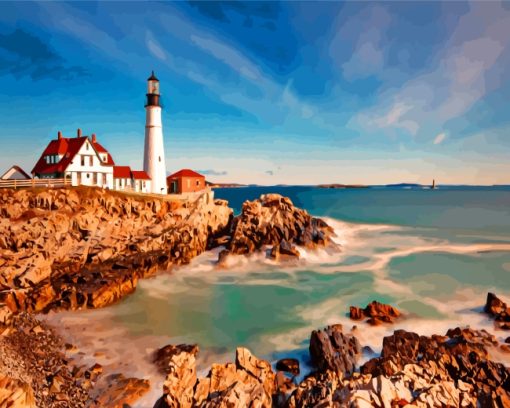 Portland Head Light Lighthouse paint by numbers