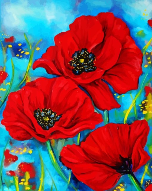 Red Poppies Flowers paint by numbers