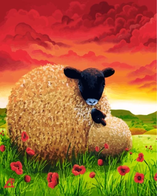 Sheep In Poppy Field Paint By Numbers