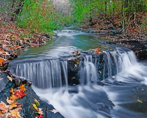 Stream Waterfall Nature paint by numbers