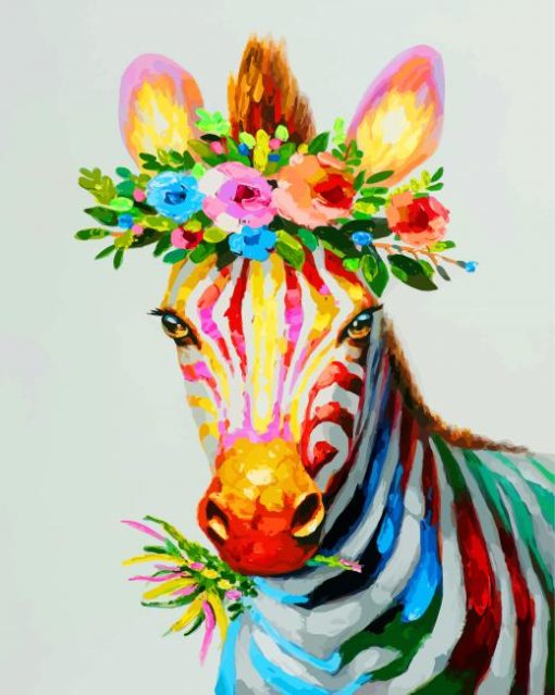 Zebra With Flowers paint by numbers