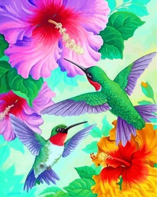 Aesthetic Green Hummingbirds paint by numbers