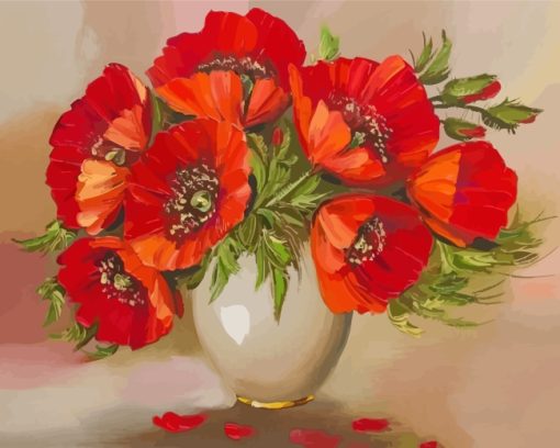 Aesthetic Vase Of Poppy Flowers paint by numbers