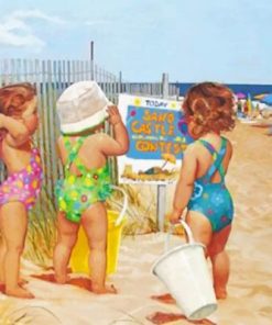 Baby Sisters On The Beach paint by numbers