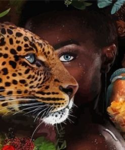 Black African Woman And Leopard paint by numbers