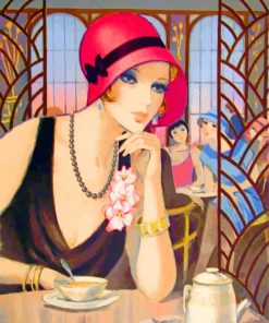 Deco Lady Drinking Coffee Paint By Numbers