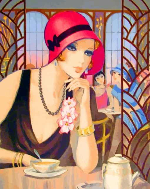 Deco Lady Drinking Coffee Paint By Numbers