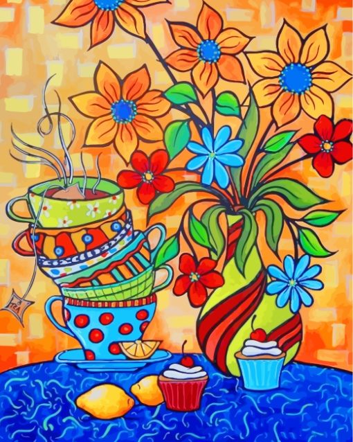 Flowers And Cups paint by numbers