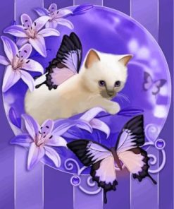 Kitten With Purple Butterflies paint by numbers