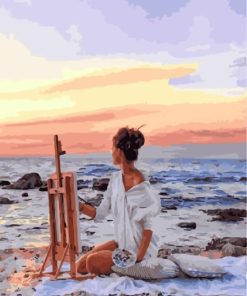 Painter Girl By Sea paint by numbers