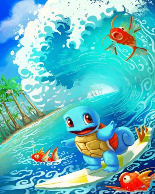 Squirtle Surfing Pokemon paint by numbers