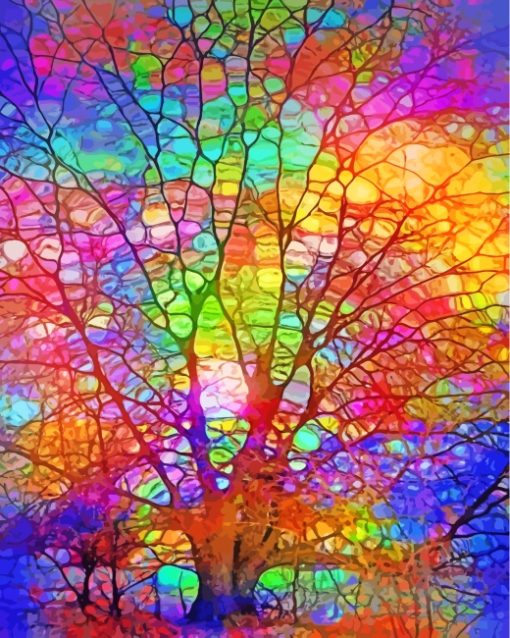 Stained Glass Colorful Tree paint by numbers