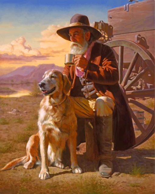 Western Old Man And His Dog paint by numbers