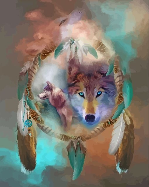 Wolf And Dream Catcher paint by numbers