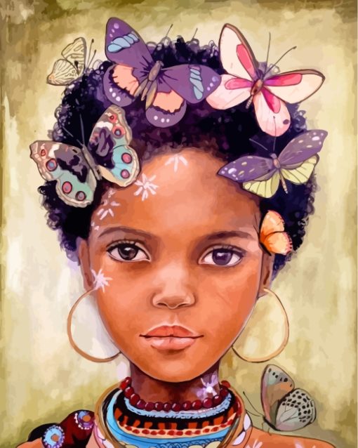 African Girl And Butterflies Paint By Numbers