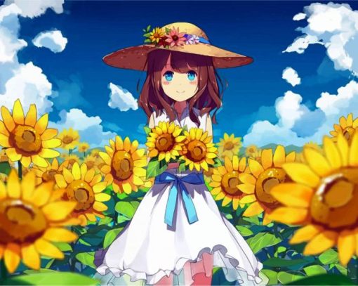 Anime Girl And Sunflowers Paint By Numbers