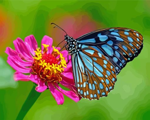 Blue Butterfly On Flower Paint By Numbers