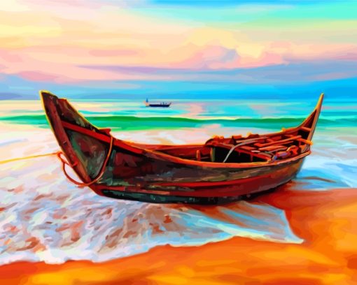 Boat By Beach Paint By Numbers