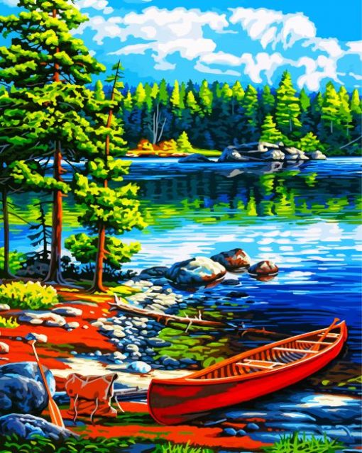 Canoe By Lake Paint By Numbers