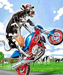 Cow On Motorcycle Paint By Numbers