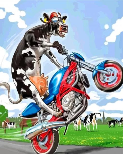 Cow On Motorcycle Paint By Numbers