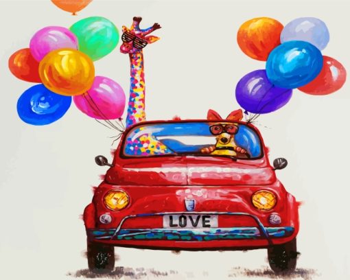 Giraffe And Dog In Car Paint By Numbers