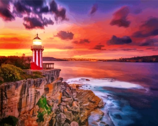 Lighthouse At Sunset Paint By Numbers