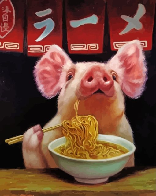 Pig Eating Noodles Paint By Numbers