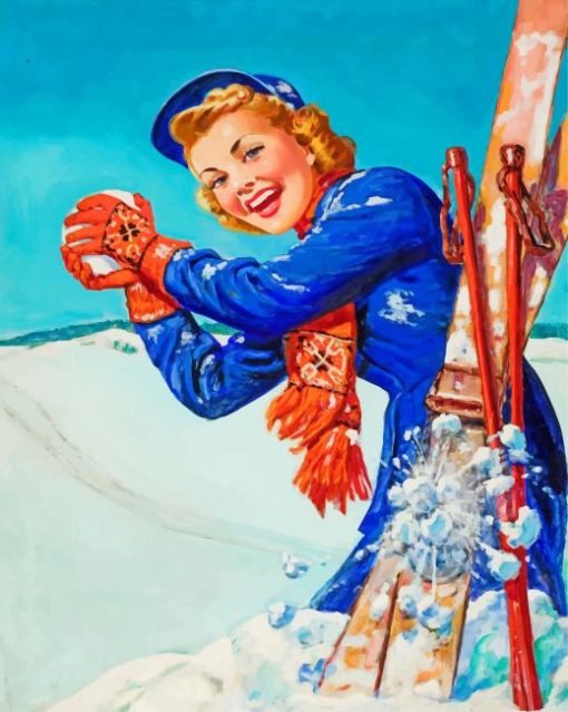 Retro Skiing Girl Paint By Numbers