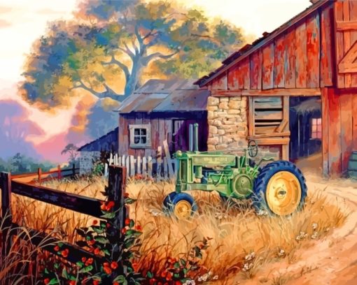 Tractor In Farm Paint By Numbers