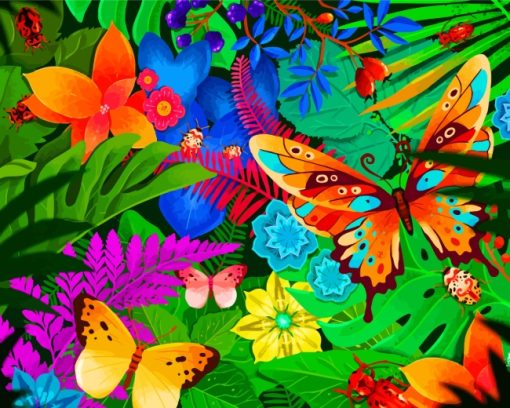 Tropical Flowers And Butterflies Paint By Numbers