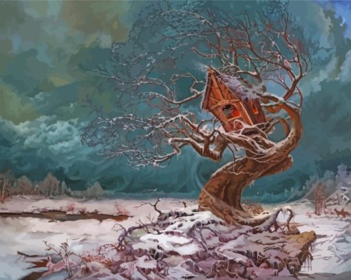 Winter Tree House Paint By Numbers