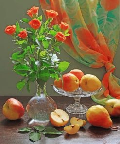 Orange Roses And Pear Paint By Numbers