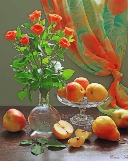 Orange Roses And Pear Paint By Numbers