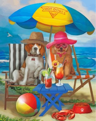 Dogs Couple In Beach Paint By Numbers