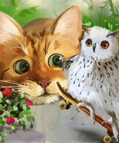 Cat And Snowy Owl Paint By Numbers